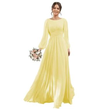 Imagem de Vestido de dama de honra YOFF 2024 com gola redonda, mangas compridas,