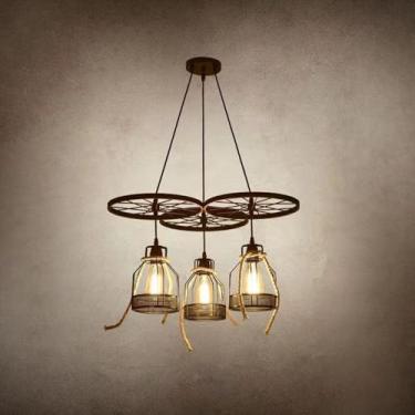 Imagem de Lustre retrô americano com LED, estilo industrial, criativo e moderno, para sala de estar, restaurante, quarto, casa de campo, loft, loja de roupas, lan house, bar, luminária pendente (GAB 3