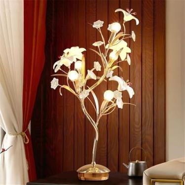 Imagem de Luminária de mesa contemporânea em cerâmica com formato de rosa e LED, estilo campestre francês, criativa, para sala de estar, quarto, quarto de menina, casa de campo (Estilo 7)