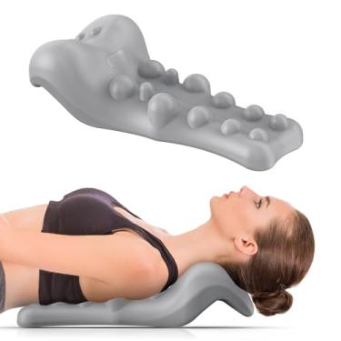 Imagem de Fanlecy Relaxante de pescoço e ombro com ponto de massagem na parte superior das costas, dispositivo de tração cervical, alongador de pescoço para alívio da dor na ATM e travesseiro de quiropraxia