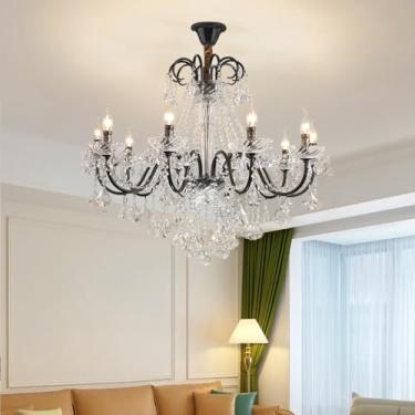 Imagem de Lustre contemporâneo de luxo em cristal preto, estilo europeu, com iluminação LED, ideal para sala de estar, restaurante, quarto, villa, hotel, duplex, escada, loja de roupas, salão de belez