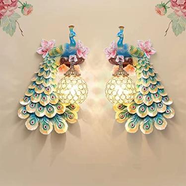 Imagem de Luminária de parede decorativa europeia com pavão, estilo contemporâneo, para sala de estar, quarto, escritório, quarto infantil, hotel, casa de campo ou corredor (conjunto com 2 unidades).