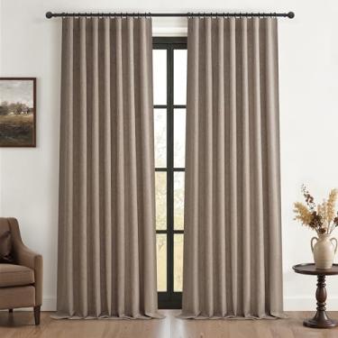Imagem de Cortinas extra longas personalizadas de 102 polegadas, cortinas blackout 100% para quarto, isolamento térmico, cancelamento de ruído, plissado, fita adesiva, gancho atrás, linho escuro, boho, drapeado