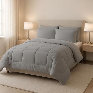 Imagem de Kit Roupa de Cama Edredom Dupla Face 6 Peças Casal Queen (Cinza)