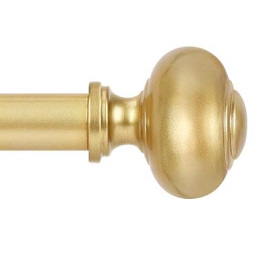 Imagem de Varões de cortina dourados para janelas de 81 a 122 ou 152 cm, varão de cortina resistente de 2,5 cm com acabamentos de imitação de grão de madeira, hastes de cortina ajustáveis Boho para tratamento