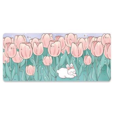 Imagem de Mouse Pad, tulipa grande e fofa, 80x30cm, 2 mm de espessura, borracha 
