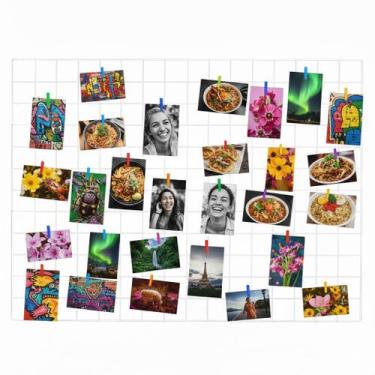 Imagem de Painel de Fotos Memory Board 60x80cm Branco Aramado com Mini Prendedor
