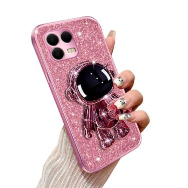 Imagem de Annyojo Capa de telefone para T-Mobile Revvl 8 Pro com suporte de astronauta e cordão macio TPU Bling capa de proteção à prova de choque para T-Mobile Revvl 8 Pro, ouro rosa