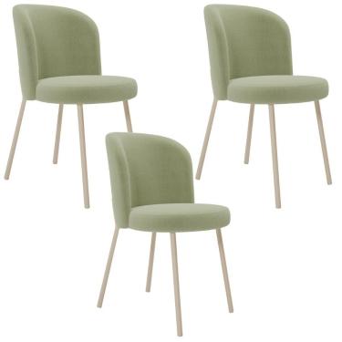 Imagem de Kit 03 Cadeiras Para Sala De Jantar Cozinha Estofada Gavi Arena L02 Bouclê Oliva - Lyam Decor