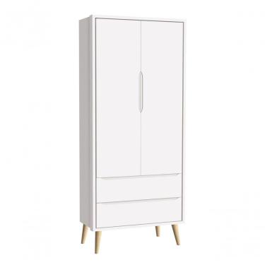 Imagem de Guarda-roupa Retrô 2 Portas Théo New Branco Fosco Com Natural - Moveisaqui