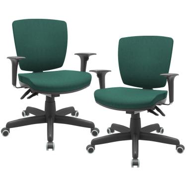 Imagem de Kit 02 Cadeiras Escritório Executiva Office Giratória Preto Baixa Flexi P03 Poliéster Verde - Lyam