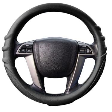 Imagem de FH GROUP Capa de volante de silicone preta universal com aderência e padrão para a maioria dos carros, SUVs, caminhões e vans