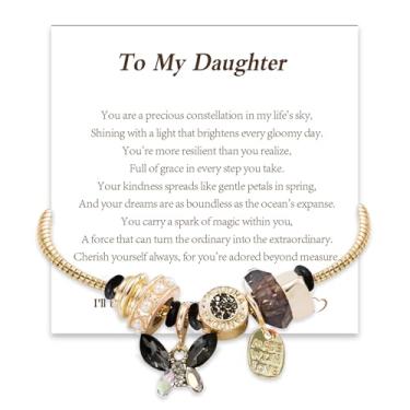 Imagem de Embtrem To My Daughter from Mother Pulseiras femininas de aço inoxidável dourado, presente de aniversário para filha, namorada, melhor amiga, joias presentes, Large, Aço inoxidável, Sem Pedra Preciosa