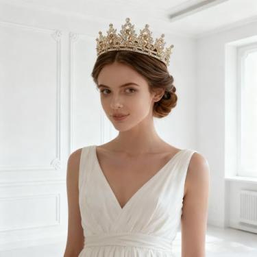 Imagem de Coroa dourada para mulheres, tiaras de princesa de cristal, strass, rainha para casamento, acessórios de cabelo, aniversário, formatura, concurso, festa, cerimônia, idade