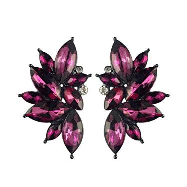 Imagem de Brincos femininos de pino com pedras coloridas largas de asas de anjo Starburst da década de 80