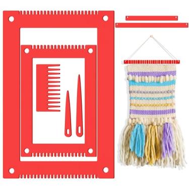 Imagem de Juexica Kit de 7 peças de tear de tecelagem pequeno para iniciantes, artes e artesanato de madeira DIY com palito de madeira, pente, agulha de crochê para adultos, namorados, Dia das Mães, Dia dos