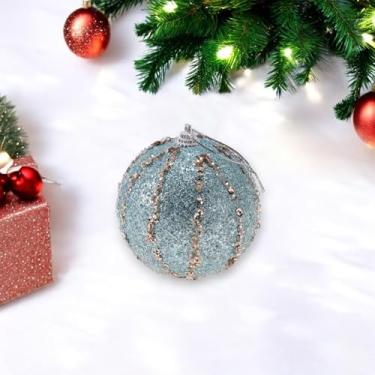 Imagem de Generic 1 peça de enfeites de bolas de Natal com lantejoulas redondas listradas verticais de espuma azul 8 cm