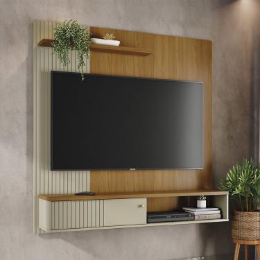 Imagem de Painel Tv 65 Pol 161cm Bancada Suspensa Para Sala Dorema M20 - D'rossi Cor Cumaru E Opala