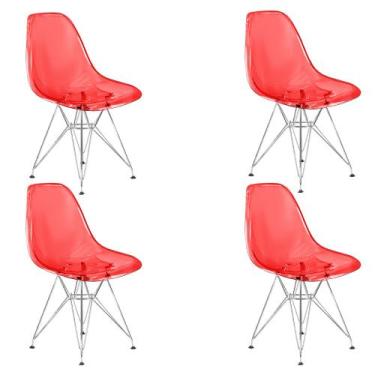 Imagem de Kit 4 Cadeiras Eames Cristal Transparente Eiffel Base Metal Cromado Co