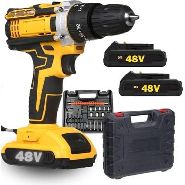 Imagem de Parafusadeira Furadeira 48V com 2 Baterias, Maleta e Kit de Acessórios, Amarelo