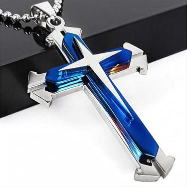 Imagem de Colar de cruz multicamadas moderno para homens – Design elegante de colar de guardião dominador, acessórios de roupas de joias clássicas, 1.9*1.2Inch, Metal, Sem Pedra Preciosa