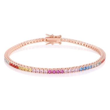 Imagem de Gemsme Pulseira feminina de tênis arco-íris de 2,0 mm - Pulseira de zircônia cúbica redonda colorida banhada a ouro branco 18K para presentes de joias, 6.5 inch, Zircônia cúbica