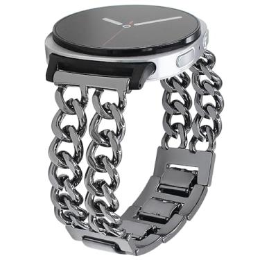 Imagem de REALSIGN Pulseira de metal masculina e feminina compatível com Samsung Galaxy Watch 8 de 40 mm/44 mm, Galaxy Watch 8 Classic de 46 mm, elegante pulseira de corrente cubana com elos de cowboy (preto)