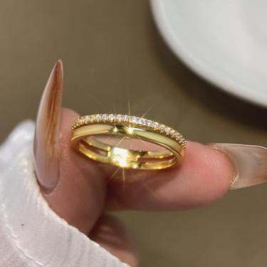 Imagem de 1 anel de zircônia de camada única vazado banhado a prata branca para mulheres uso diário namoro melhor presente de aniversário joias finas presentes, Gold-5, Prata, Zircônia cúbica