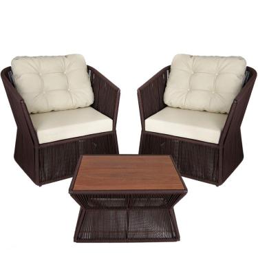 Imagem de 2 Poltronas Com Mesa, Alumínio, Estofado Para Sacada