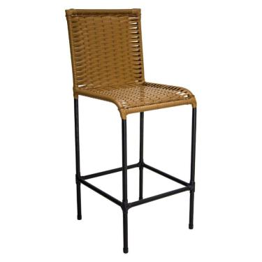 Imagem de Banqueta Alta Diplomata Em Aço Carbono E Fibra Sintética Caramelo