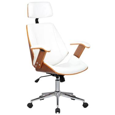 Imagem de Cadeira De Escritório Presidente Giratória Madeira Liziê R02 Sintético Branco - Mpozenato
