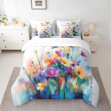Imagem de Erosebridal Conjunto de edredom de 7 peças, tamanho casal, floral, casa de fazenda, rústico, flores coloridas, para quarto de crianças, meninas e mulheres