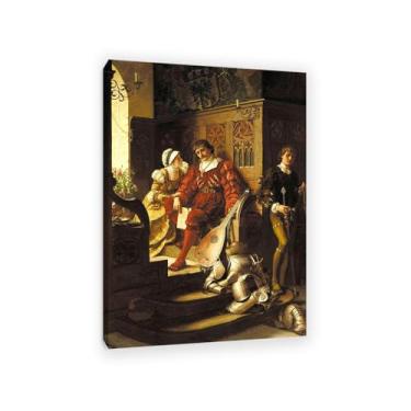 Imagem de Edmund Leighton impressão em tela dever por reproduções de pinturas famosas Edmund Leighton pôster arte de parede para sala de estar quarto decoração de parede 100 x 70 cm (83.8x71.1 cm) moldura