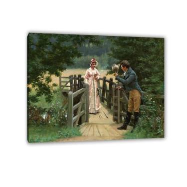 Imagem de Edmund Leighton impressão em tela The Gallant Suitor por reproduções de pinturas famosas Edmund Leighton pôster arte de parede para sala de estar quarto decoração de parede 90 x 70 cm (88.9x71.1 cm