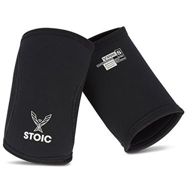 Imagem de Mangas de cotovelo Stoic para levantamento de peso – 7 mm + 5 mm de espessura de neoprene para musculação, melhor levantamento de peso para agachamentos, treinamento cruzado, qualidade profissional forte e trabalho pesado (par), Preto, X-Small (24-26 CM)