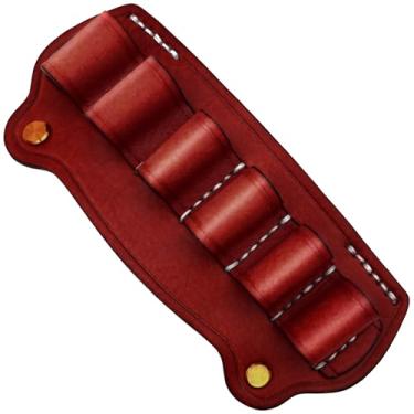 Imagem de Suporte de concha de espingarda de couro com 6 compartimentos, bolsa de munição marrom com rebites de metal, design seguro e conveniente