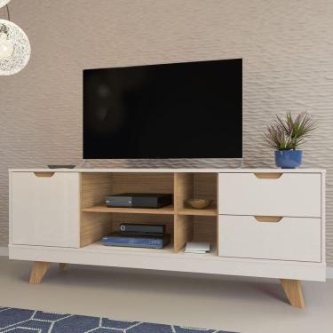 Imagem de Rack Off White/carvalho Para Tv Até 60" 04 Portas 02 Gavetas