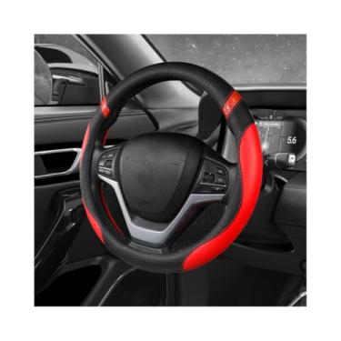 Imagem de MUQIDA Capa de volante de carro, couro premium de 38 cm, respirável, antiderrapante, protetor universal para volante confortável para SUV, caminhonete, acessórios de carro (vermelho)