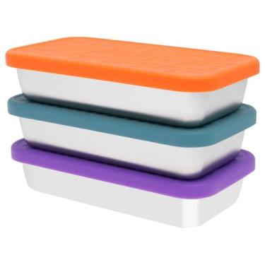 Imagem de ZJRDYYK 3 recipientes de lanche de aço inoxidável com tampas, recipiente de molho de salada para viagem, caixa Bento, recipiente de preparação de refeições, recipientes de armazenamento de alimentos