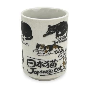 Imagem de MINO WARE JAPAN - Unomi-cerâmica japonesa 266 ml, xícara de chá, caneca, sushi feito no Japão (gato japonês C3-28)