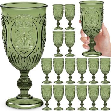 Imagem de Wiwiqing Pacote com 18 taças de plástico de 283 g Upgrade Vintage Taças de vinho de plástico coloridas retrô em relevo para festa, bar de vinhos, suco, chá de bebê, recepção de casamento, grande