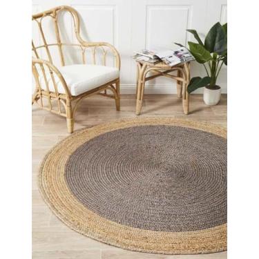 Imagem de DecorAvenue Tapete de juta feito à mão, fio natural, colorido, rústico, vintage, trançado, reversível, tapetes ecológicos para quarto, cozinha, sala de estar