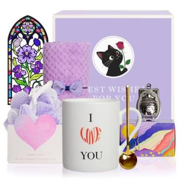 Imagem de Lovift Cestas de presente de aniversário Love Heart para mulheres, namorada, esposa, novidade caneca de café divertida com mudança de cor, exclusivo I Love You, xícara de chá de cerâmica para dia dos