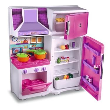 Imagem de Cozinha Infantil Completa Com Fogão Forninho Geladeira Coifa Acessórios Rosa Brinquedo Educativo Menina Faz de Conta