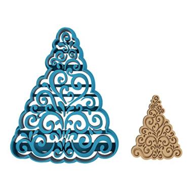 Imagem de Árvore de Natal decorativa em espiral - Natal - feriados - luzes de Natal - ornamentos - árvore de abeto - perene - cortador de biscoitos/biscoito de açúcar/fondant/argila (1476) (10 cm)