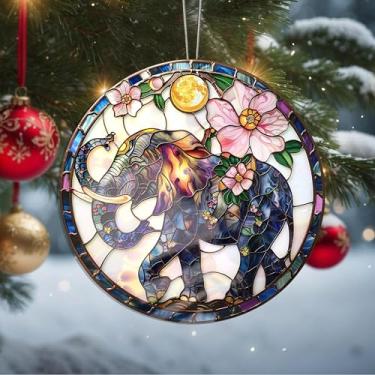 Imagem de Enfeites de Natal para pendurar em cristal de elefante, enfeites de árvore de Natal feitos à mão, decoração de carro e casa - presentes de Natal, decoração de artesanato em acrílico, ideias de troca