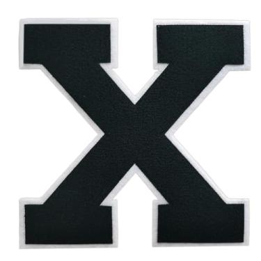 Imagem de 1 Patch de letra de chenille preto de 16,5 cm com borda branca – Adesivos do alfabeto para roupas, jaquetas, mochilas, chapéus para decoração personalizada, nome personalizado e artesanato. (X)