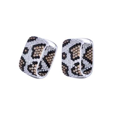 Imagem de CWWZircons Brincos de argola retangulares com estampa de leopardo de zircônia cúbica dupla face, banhados a ouro branco, joias femininas