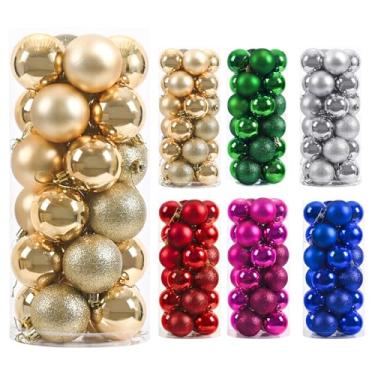 Imagem de Bola de Natal de ouro de 24 quilates – Enfeite de árvore de Natal inquebrável de 3,8 cm para pendurar para árvore de Natal, férias, casamento, festa