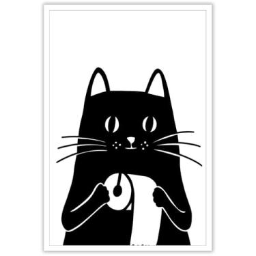 Imagem de Gato engraçado decoração de parede de banheiro imagem linda impressão vintage preto e branco pôster presentes para amantes de animais banheiro decoração de casa 20 x 30 cm sem moldura